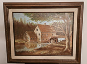 Vintage Framed Rustic Mill Oil Painting