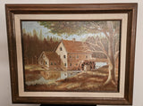 Vintage Framed Rustic Mill Oil Painting