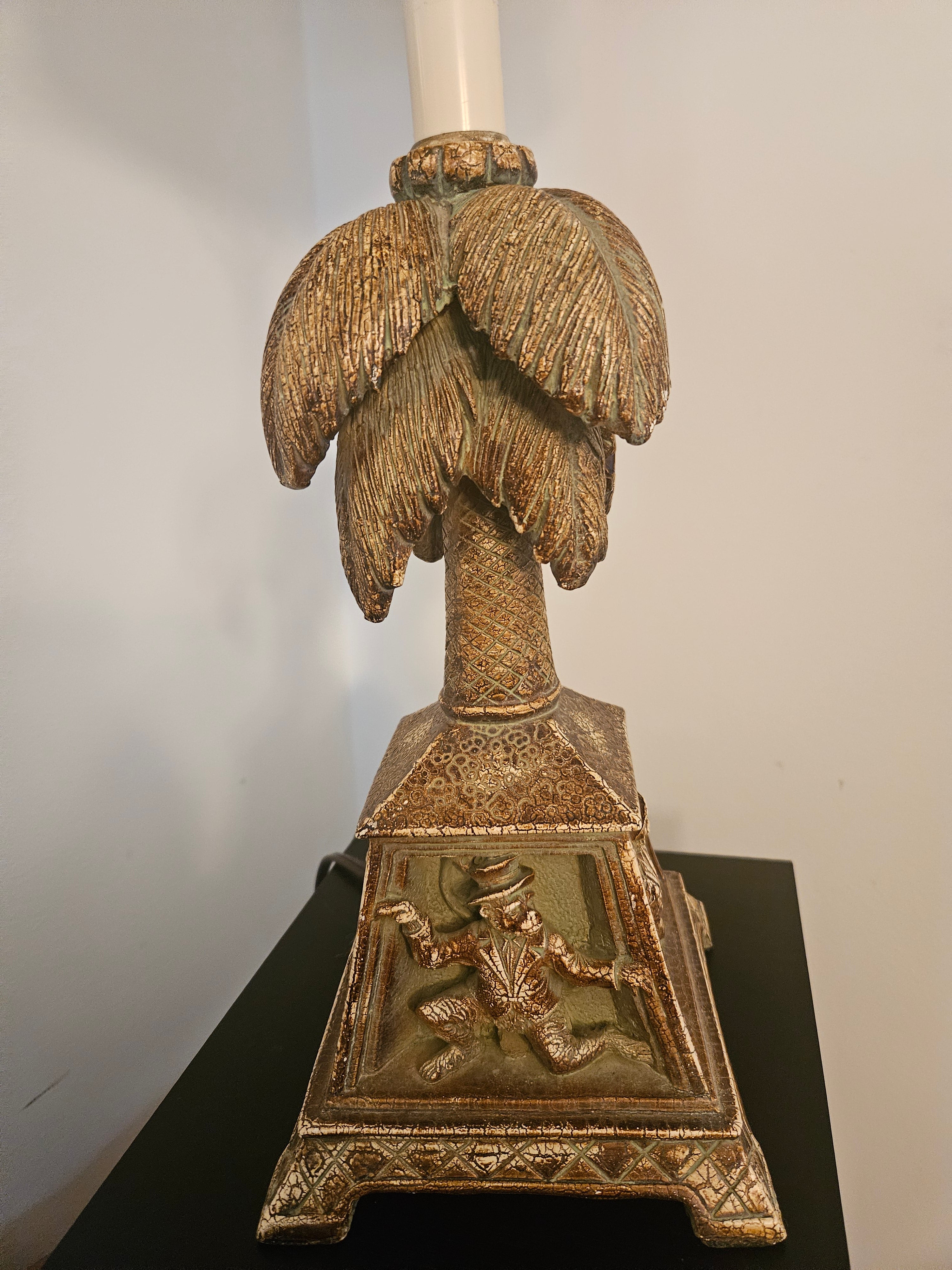 Vintage Tropical Table Lamp with Palms and Monkeys