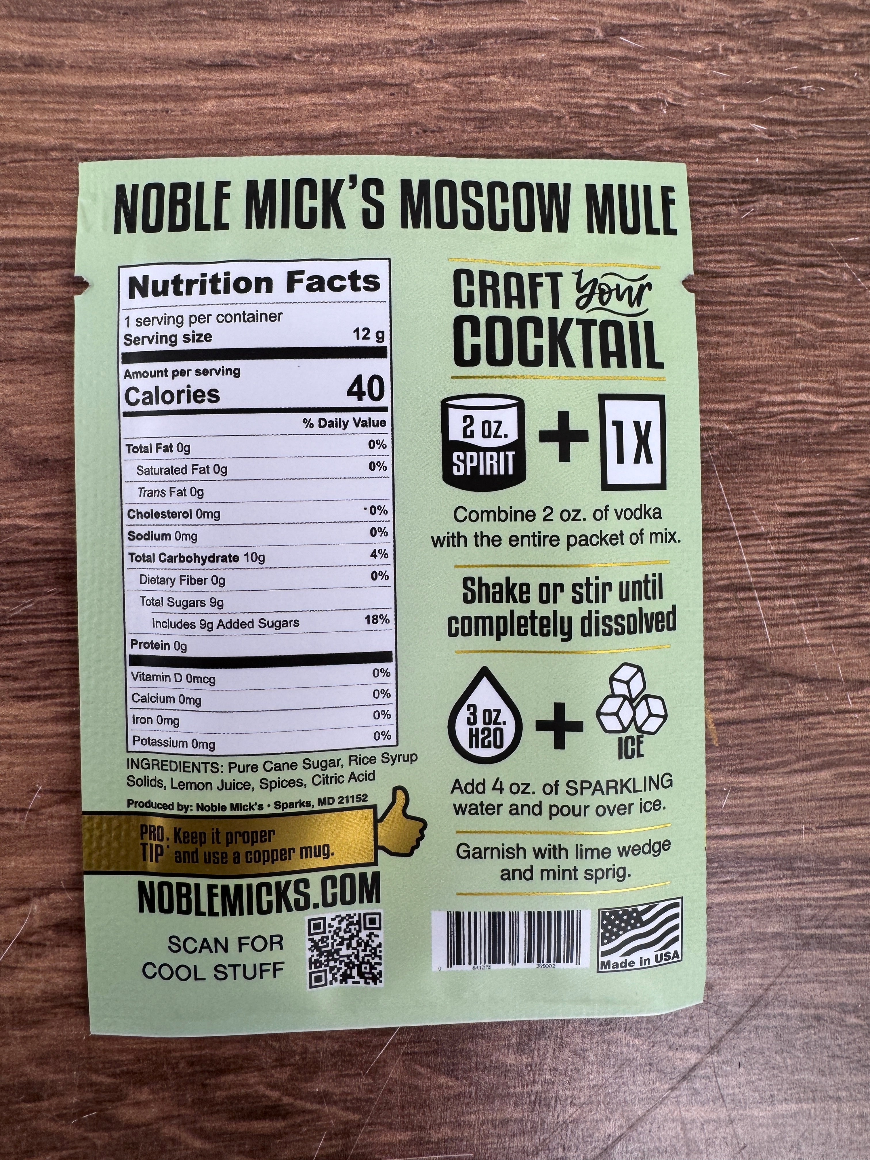 Moscow Mule Single Serve Craft Cocktail Mix by Noble Micks