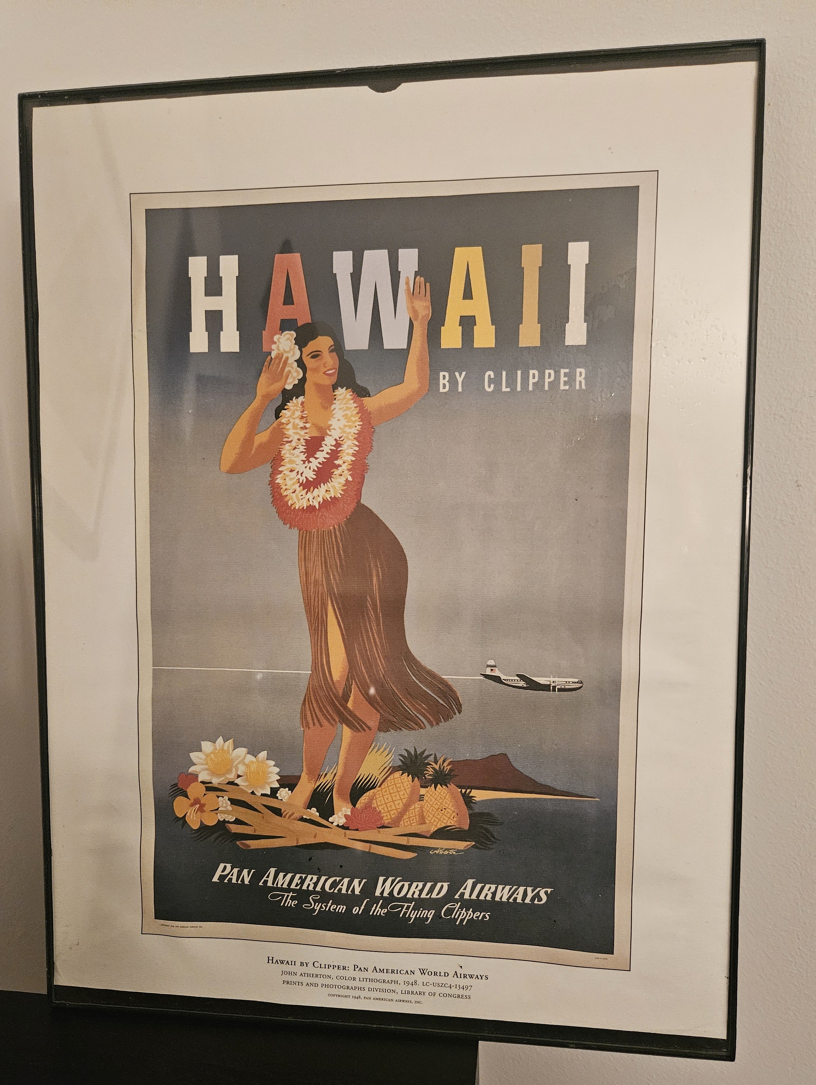 Vintage Framed Pan Am Hawaii Travel Poster