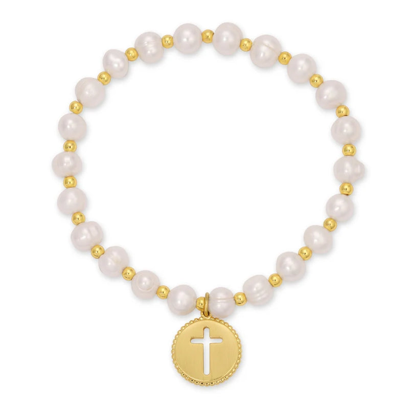 Freshwater Pearl Bracelet with Gold Plated Cross by 112 - Peony Lane Boutique