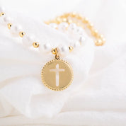 Freshwater Pearl Bracelet with Gold Plated Cross