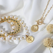 Freshwater Pearl Bracelet with Gold Plated Cross