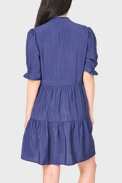 The Everyday Elevated: Navy Puff Sleeve Tiered Dress with Pockets