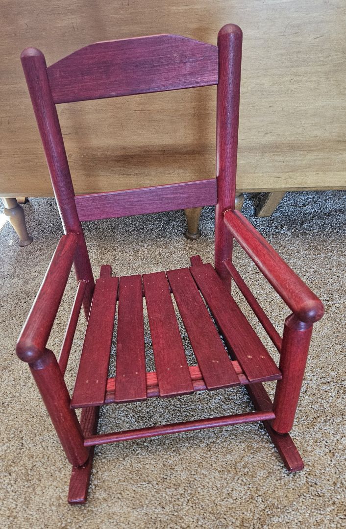 Vintage Child's Red Wooden Ladder Back Rocking Chair