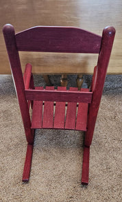 Vintage Child's Red Wooden Ladder Back Rocking Chair