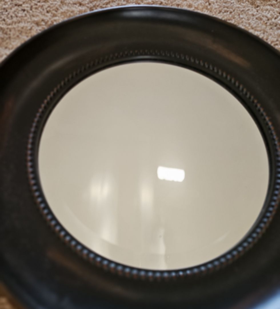 Round Wooden Mirror with Beaded Detail