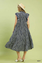 Navy Leaf Print Tiered Midi Dress – Available in Plus Size!