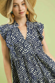 Navy Leaf Print Tiered Midi Dress – Available in Plus Size!