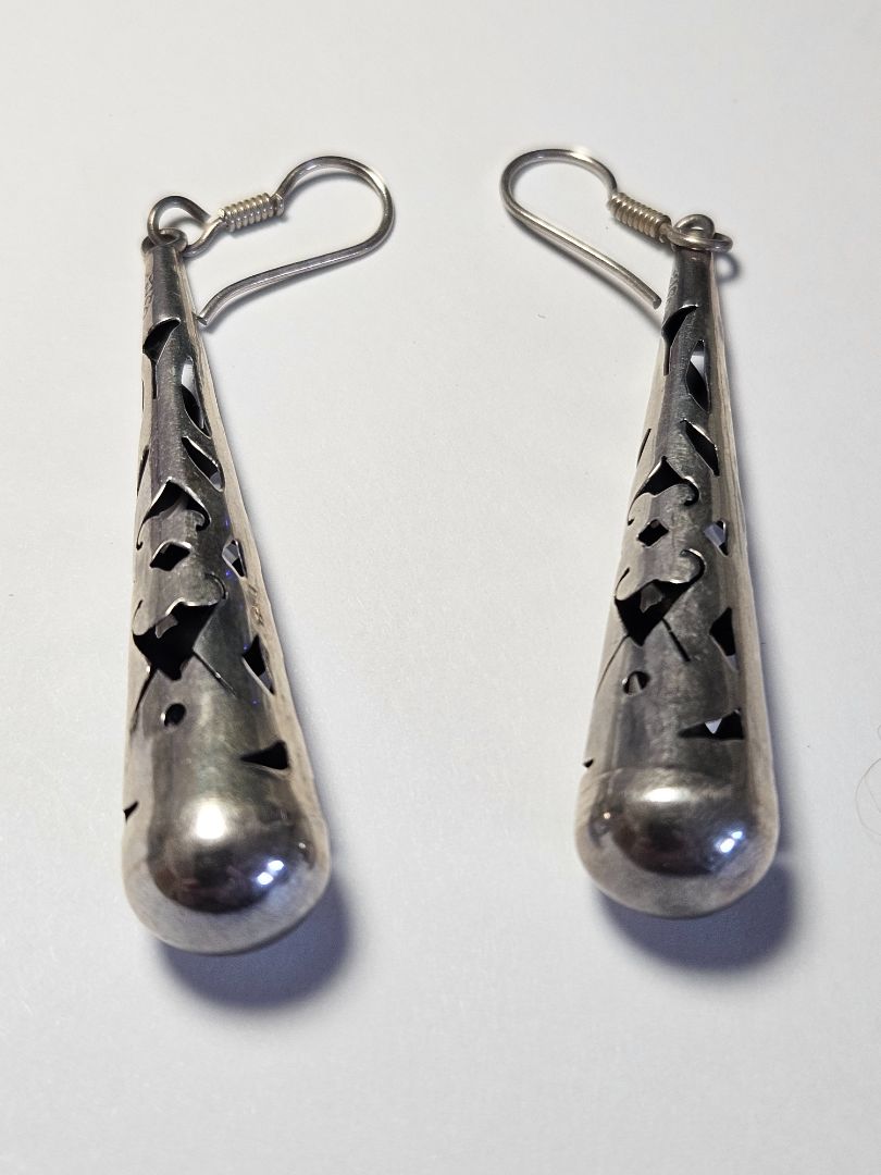 Vintage Long Silver Tubular Earrings