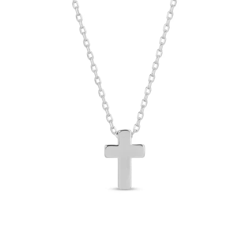 Small Simple Cross Necklace | Silver Rhodium Plated