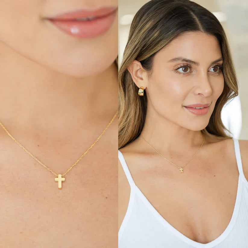 Small Simple Cross Necklace | Silver Rhodium Plated