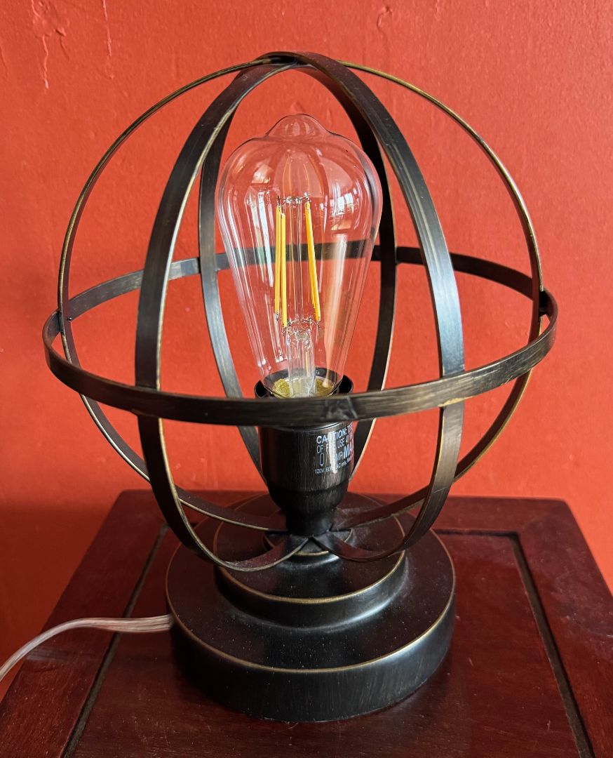 Industrial Sphere Accent Table Lamp with Edison Bulb