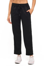 Straight Leg Scuba Pants with Faux Leather Side Detail