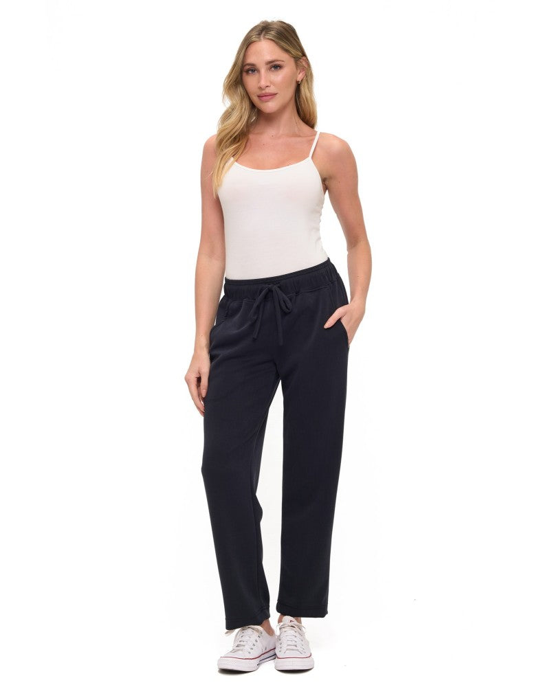 Straight Leg Scuba Pants with Faux Leather Side Detail