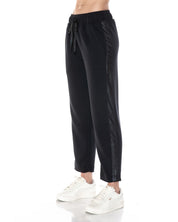 Straight Leg Scuba Pants with Faux Leather Side Detail