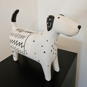 Vintage Ceramic Dog Statue with Abstract Design