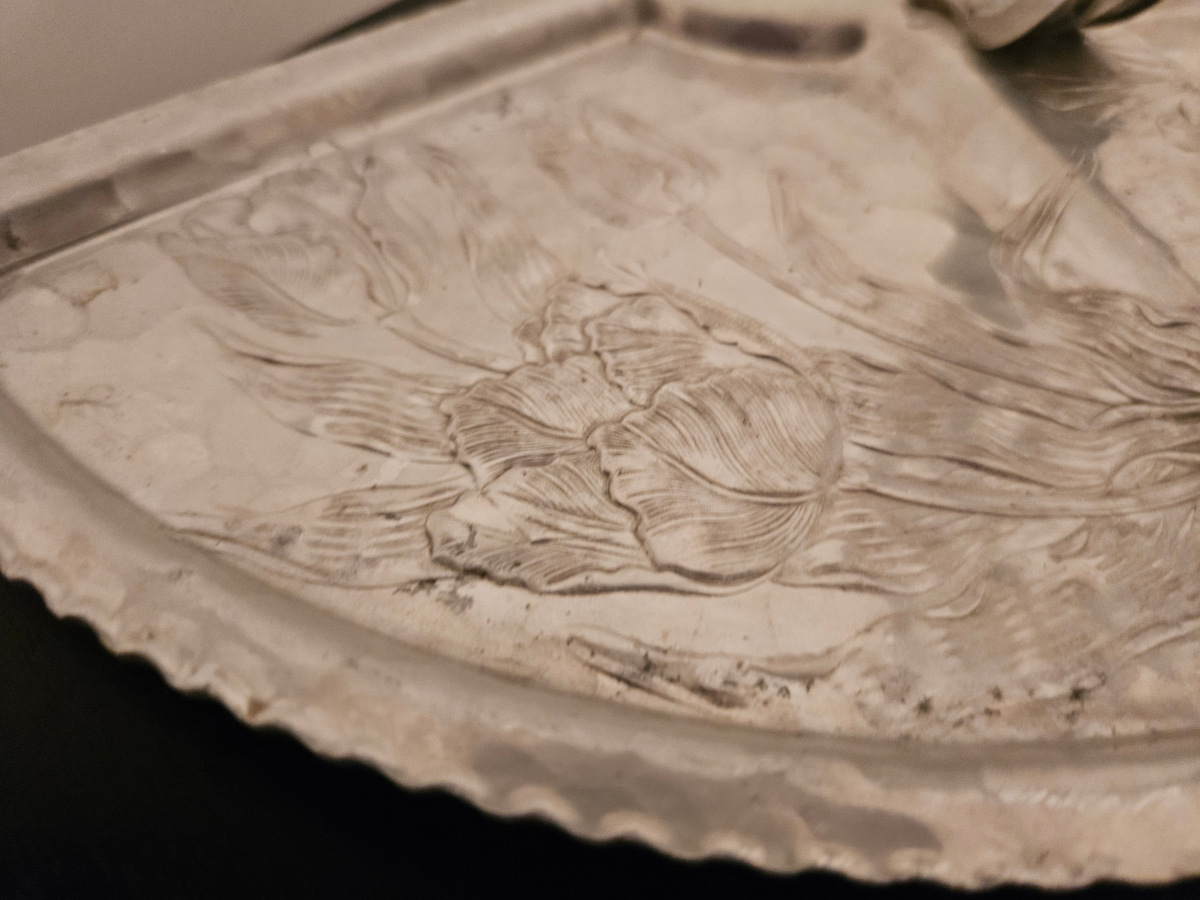 Vintage Hand Wrought Aluminum Relish Tray with Tulips