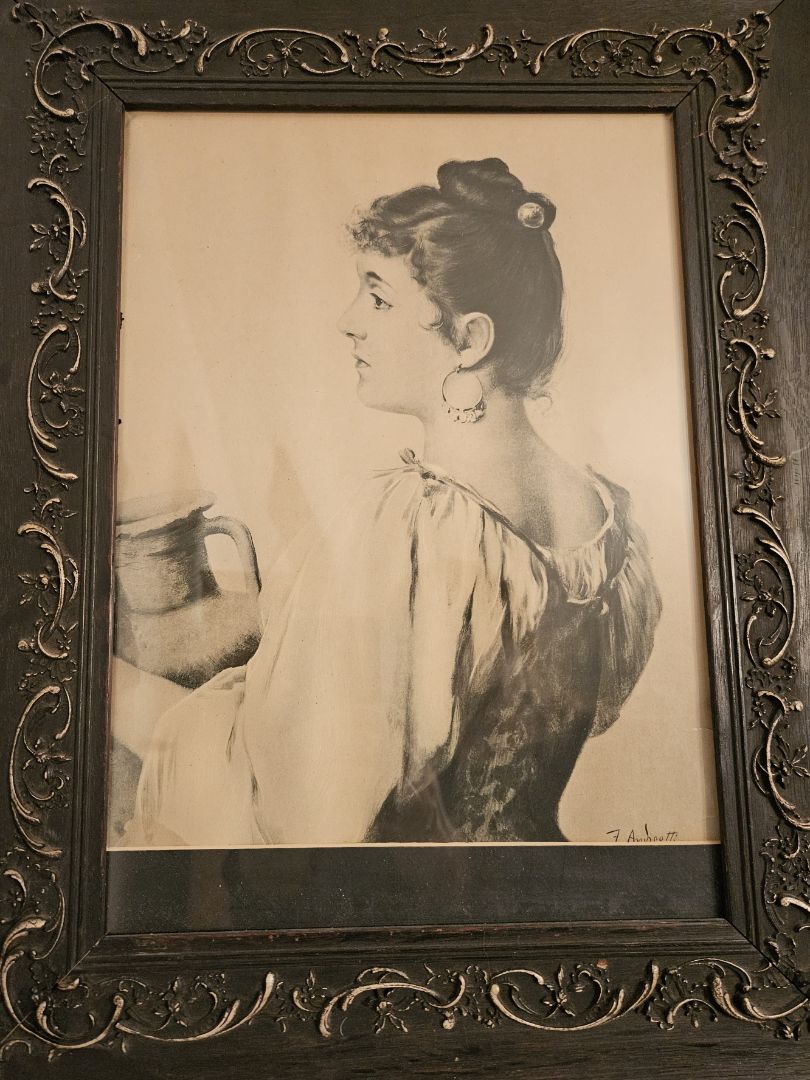Antique Framed Print of Woman with a Jug by Federico Andreotti