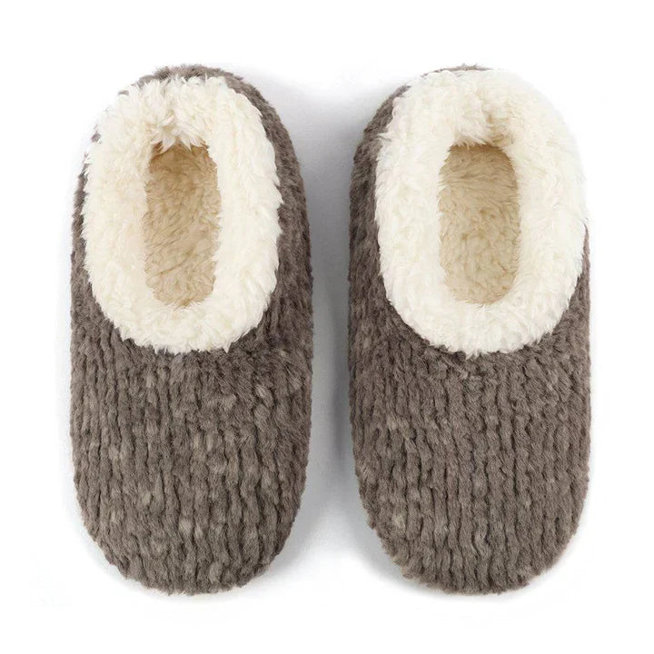 Grey Teddy Bear Faux Fur Snoozies with Memory Foam Slippers