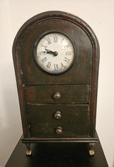 Vintage Clock in Wooden Case with 3 Lined Drawers & Hiding Spot in Back