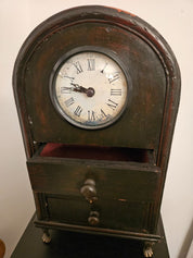 Vintage Clock in Wooden Case with 3 Lined Drawers & Hiding Spot in Back