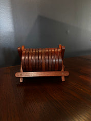 Scandinavian wooden coasters in tray / set of 12