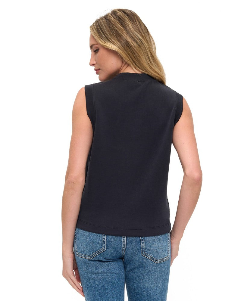 Sleeveless Scuba Top with Side Zipper Detail – Black