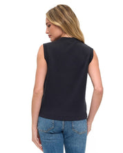 Sleeveless Scuba Top with Side Zipper Detail – Black