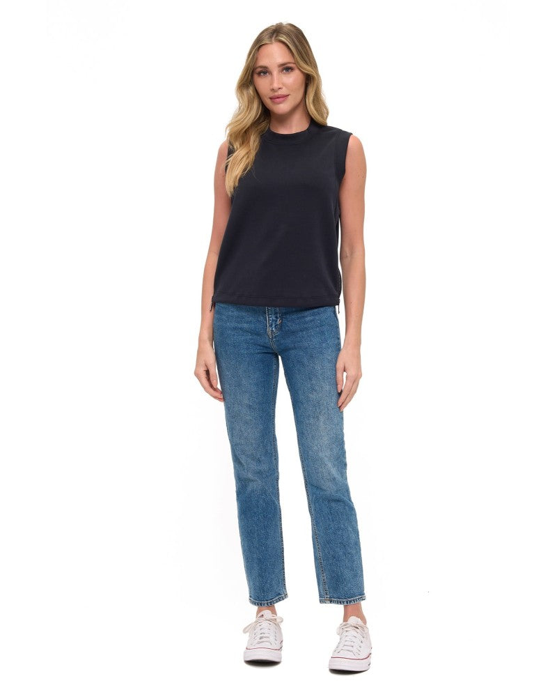 Sleeveless Scuba Top with Side Zipper Detail – Black