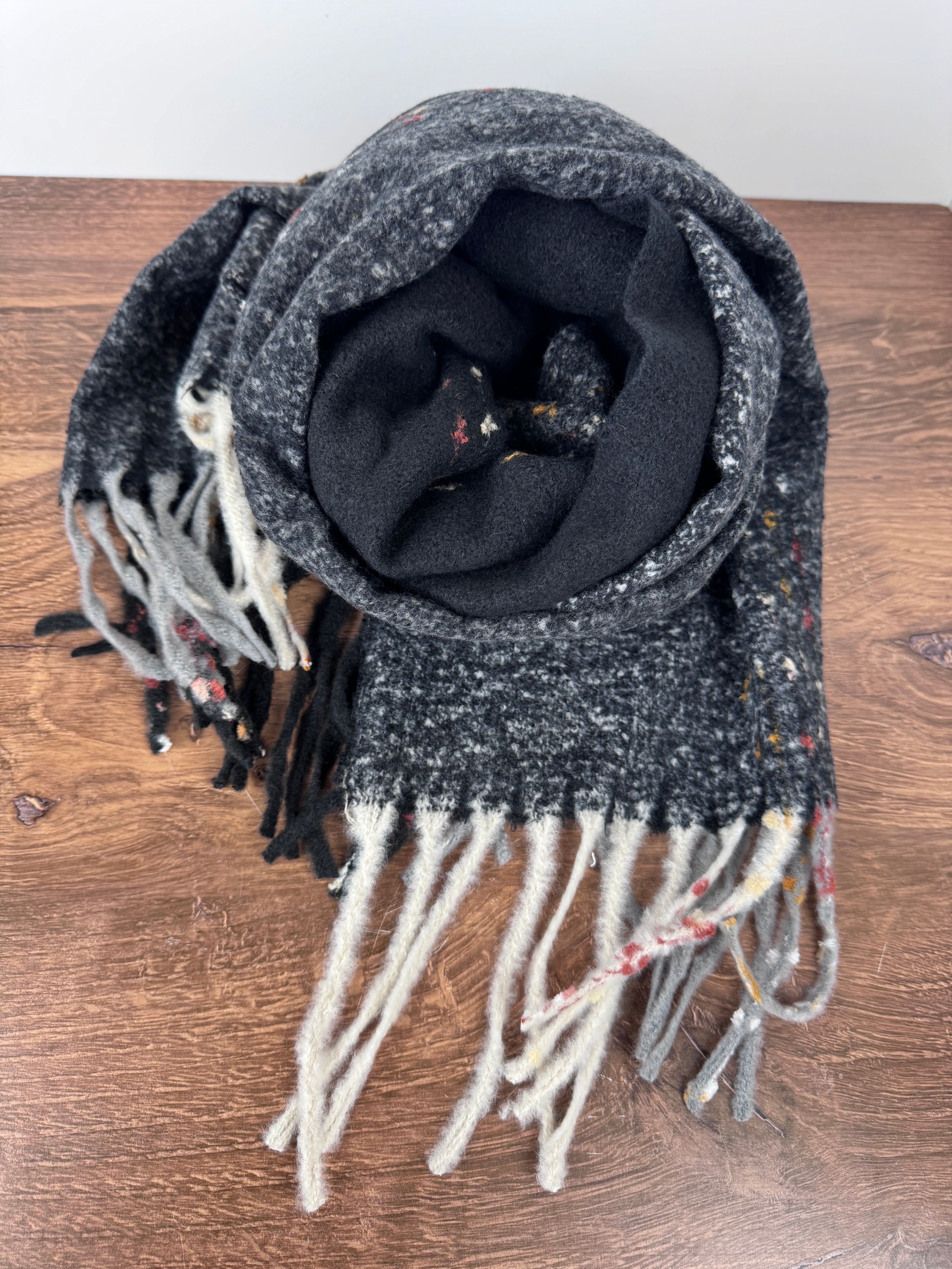 Black Super Soft Scarf with Stitch Detailing - 72" L x 23" W
