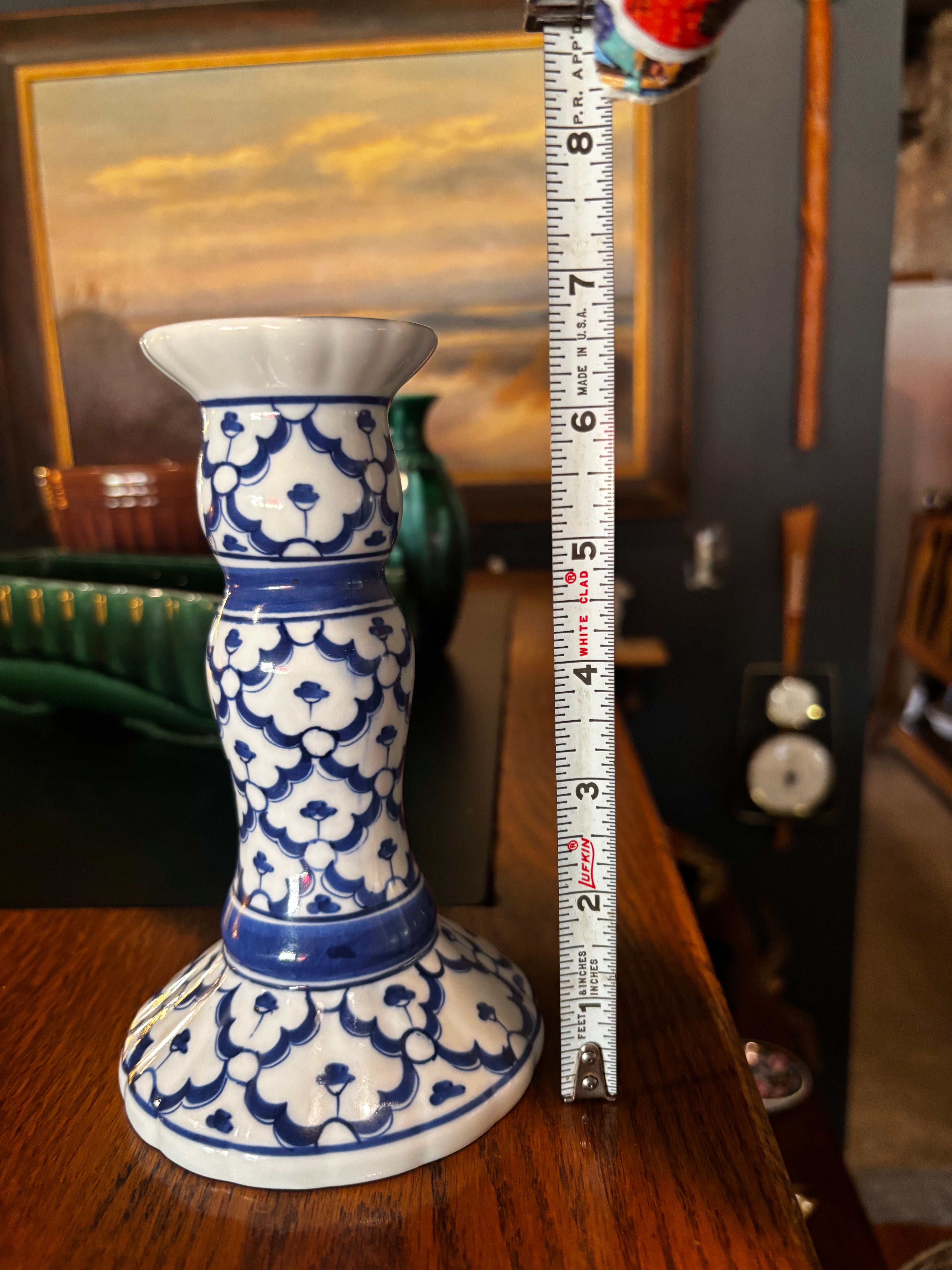 vintage blue and white chinoiserie candlesticks, set of 2