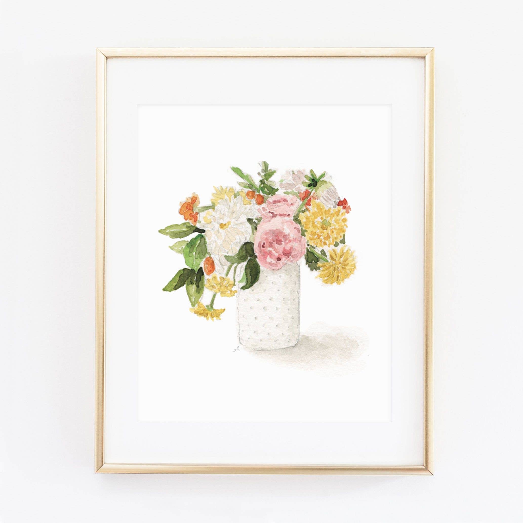 8” x 10” Watercolor Bouquet in Hobnail Vase Print - JSQ Mercantile