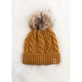 Fleece Lined Cable Knit Hat - Camel Tan