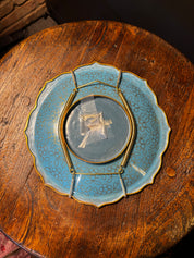 vintage 20th century Cloisonne brass trimmed Chinese enamel plate with scalloped trim