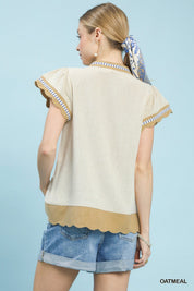 Scalloped Charm Linen Blend Top