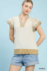 Scalloped Charm Linen Blend Top