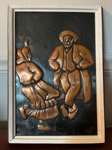 Vtg Framed Metal Art of Hasidic Folk Dancers