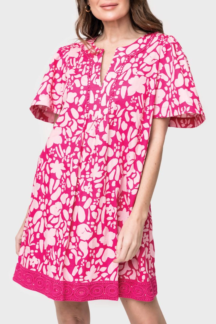 Pink Potager Crochet Trim Cabana Dress by 112 - Peony Lane Boutique