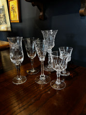 Gorham De Medici crystal stemware liqueur glasses 1971, set of 6 assorted