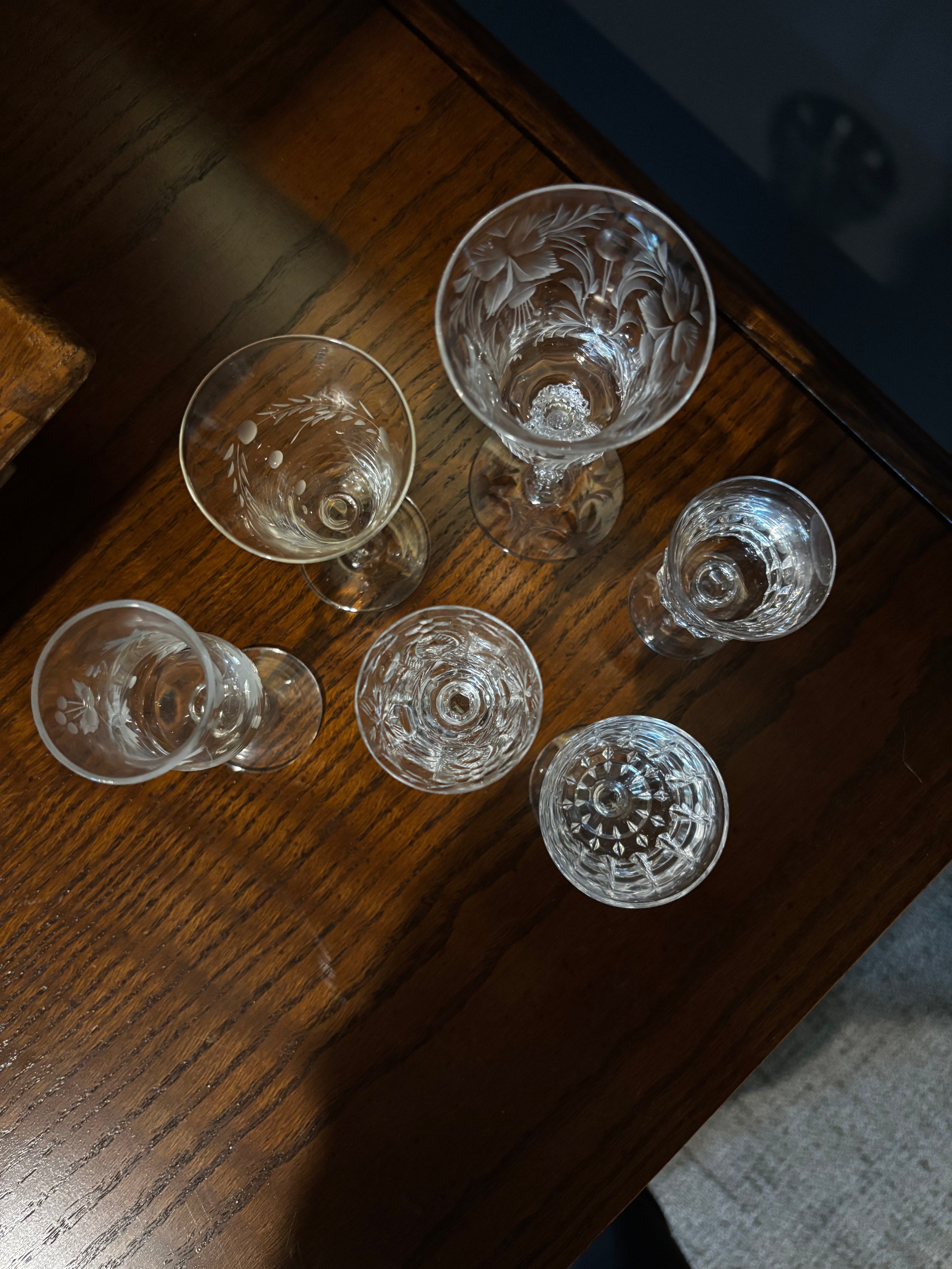 Gorham De Medici crystal stemware liqueur glasses 1971, set of 6 assorted