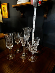 Gorham De Medici crystal stemware liqueur glasses 1971, set of 6 assorted