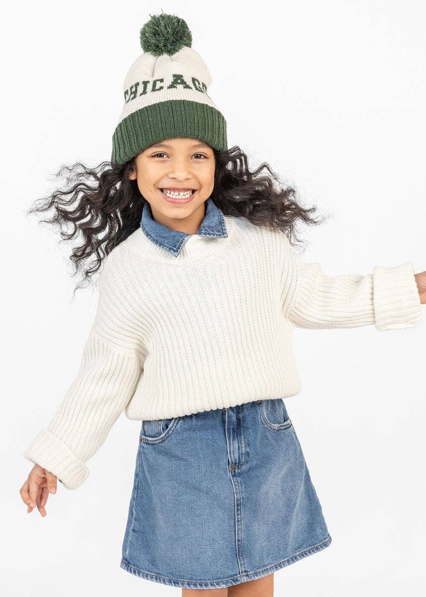 Little Chicago Classic Two-Tone Pom Beanie – Kids