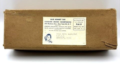 Blue Bonnet Margarine "Blue Bonnet Sue" plastic jointed doll.