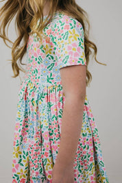 Daffodil Dreams Short Sleeve Twirl Dress – Girls Pocket Dress | 12-24M