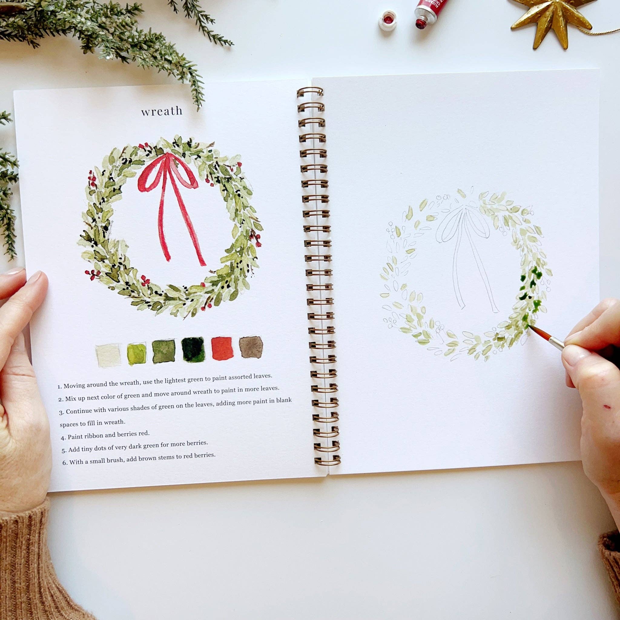 Christmas watercolor workbook - 12 Designs with Easy to Follow Steps