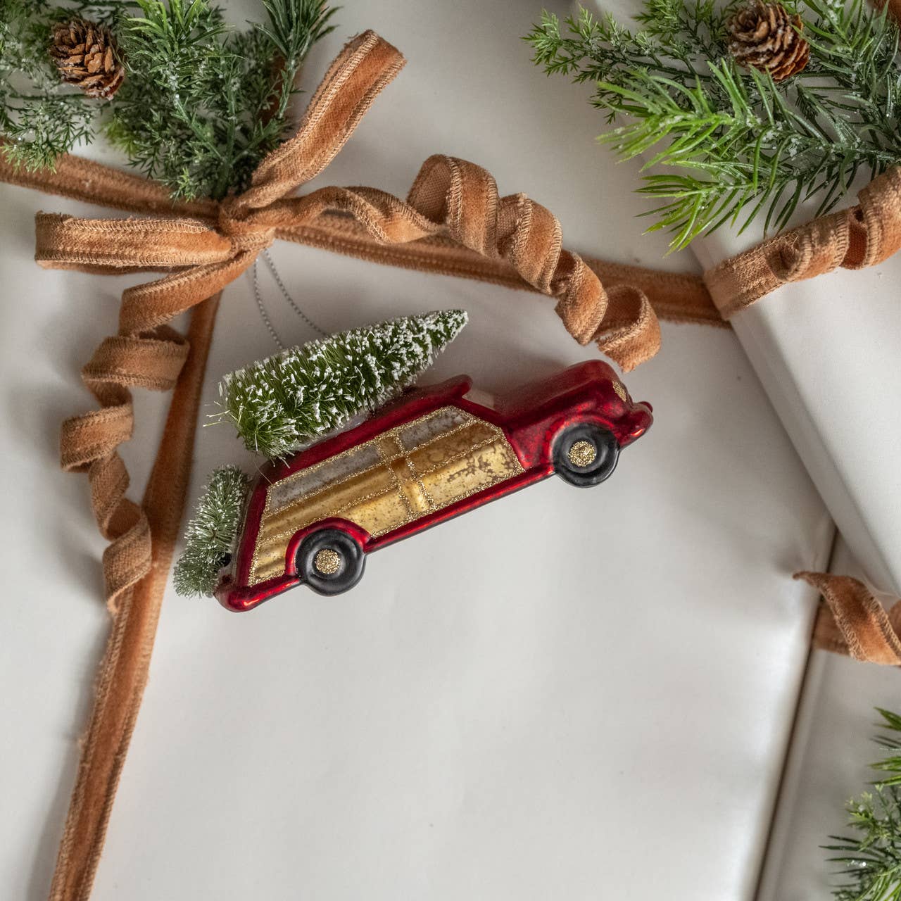 Vintage-Inspired Red Woody Station Wagon Ornament