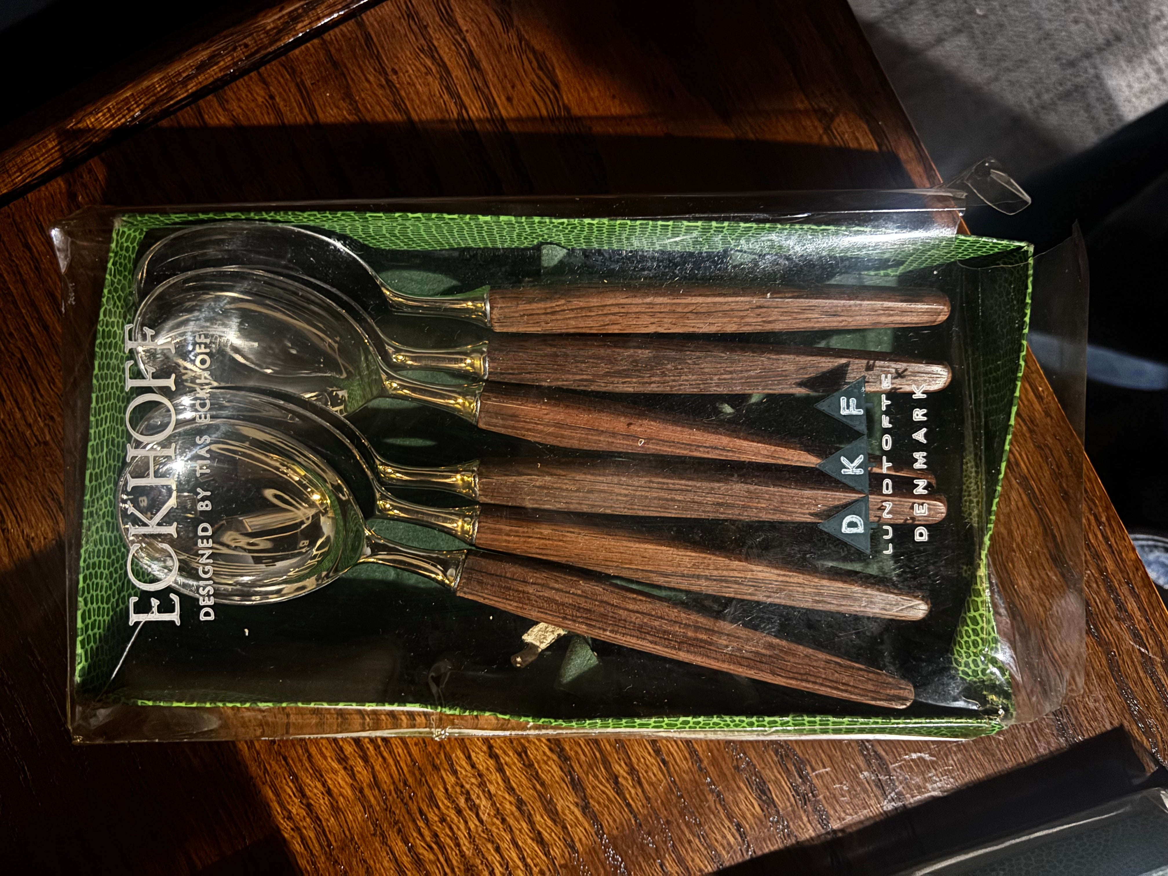 Danish mid-century modern flatware by Tias Eckhoff, 4 boxes of sets of 6