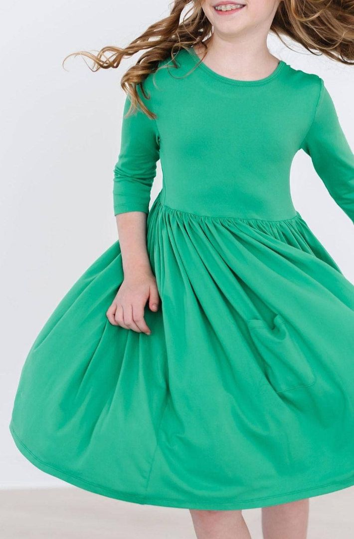 Kelly Green 3/4 Pocket Twirl Dress | 2 T by 112 - Peony Lane Boutique